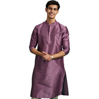Diwas By Manyavar Men's Art Silk Embroidered Solid Kurta (Lilac,Xxxl)
