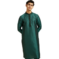 Diwas By Manyavar Men's Art Silk Self Design Kurta (Dark Green,S)