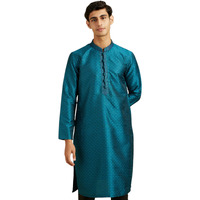Diwas By Manyavar Men's Art Silk Self Design Kurta (Teal Blue,S)