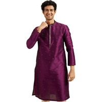 Diwas By Manyavar Men's Art Silk Self Design Kurta (Purple,M)