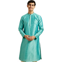 Diwas By Manyavar Men's Art Silk Self Design Kurta (Aqua Green,M)