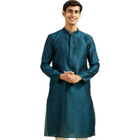 Diwas By Manyavar Men's Art Silk Jacquard| Self Design Kurta (Teal Blue,Xxl)