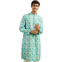 Diwas By Manyavar Men's Blended Viscose Printed Kurta (Aqua Green,Xxl)