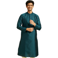 Diwas By Manyavar Men's Art Silk Thread Work Kurta (Teal Blue,Xxxl)