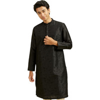 Diwas By Manyavar Men's Art Silk Embroidered | Sequined Kurta (Black,S)