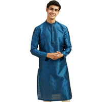 Diwas By Manyavar Men's Art Silk Jacquard| Self Design Kurta (Teal Blue,S)