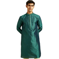 Diwas By Manyavar Men's Art Silk Thread Work Kurta (Teal Green,S)