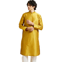 Diwas By Manyavar Men's Art Silk Solid Kurta (Mustard,L)