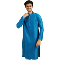 Diwas By Manyavar Men's Blended Viscose Jacquard| Self Design Kurta (Mid Blue,Xl)