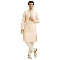 Manyavar Men's Art Silk Thread Work| Self Design Kurta Pyjama Set (Peach,Xxl)