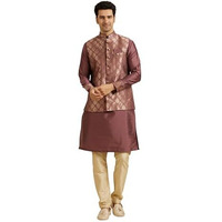 Manyavar Men's Brocade Self-Design, Ethnic Motifs Kurta Jacket Set (Purple,Xl)