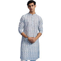 Diwas By Manyavar Men's Cotton Blend Printed Chikankari Kurta (White,M)