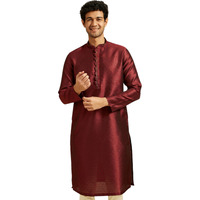 Diwas By Manyavar Men's Art Silk Self Design Kurta (Maroon,Xxxl)