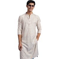 Diwas By Manyavar Men's Cotton Blend Printed|Sequined Kurta (Cream,Xl)