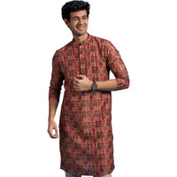 Diwas By Manyavar Men's Art Silk Printed Kurta (Rust,L)