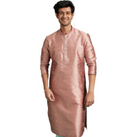 Diwas By Manyavar Men's Art Silk Self Design Kurta (Peach,S)