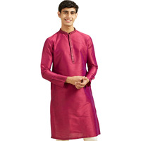 Diwas By Manyavar Men's Art Silk Solid Kurta (Rani,M)