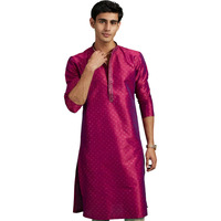 Diwas By Manyavar Men's Art Silk Sequined Kurta (Rani,M)