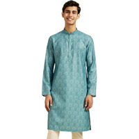 Diwas By Manyavar Men's Cotton Blend Printed Kurta (Aqua Green,M)