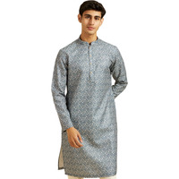 Diwas By Manyavar Men's Art Silk Printed Kurta (Greyish Blue,Xxxl)