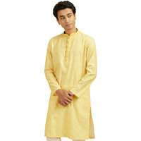 Diwas By Manyavar Men's Blended Cotton Printed Kurta (Yellow,Xl)