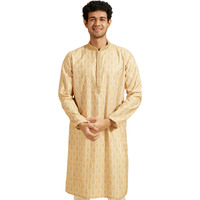 Diwas By Manyavar Men's Cotton Blend Printed Kurta (Beige,L)
