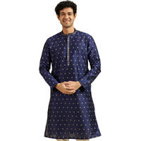 Diwas By Manyavar Men's Art Silk Jacquard| Self Design Kurta (Dark Blue,Xl)