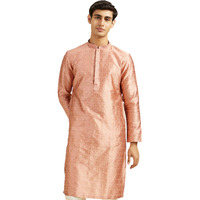 Diwas By Manyavar Men's Art Silk Jacquard| Self Design Kurta (Peach,S)