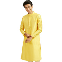Diwas By Manyavar Men's Art Silk Jacquard Weave Kurta (Yellow,L)