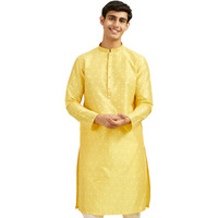 Diwas By Manyavar Men's Art Silk Jacquard Weave Kurta (Yellow,L)