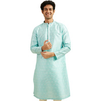 Diwas By Manyavar Men's Art Silk Jacquard| Self Design Kurta (Aqua Green,L)