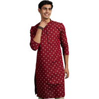 Diwas By Manyavar Men's Blended Cotton Printed Kurta (Maroon,M)