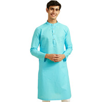 Diwas By Manyavar Men's Cotton Self Design Kurta (Light Blue,S)