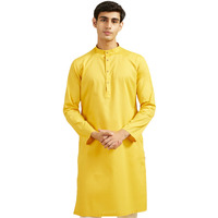 Diwas By Manyavar Men's Cotton Self Design Kurta (Mustard,Xl)