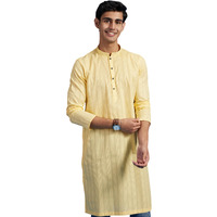 Diwas By Manyavar Men's Cotton Self Design Kurta (Yellow,Xl)
