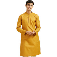 Diwas By Manyavar Men's Cotton Self Design Kurta (Mustard,Xxxl)