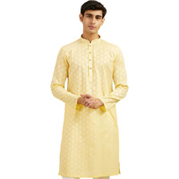 Diwas By Manyavar Men's Cotton Self Design Kurta (Yellow,S)