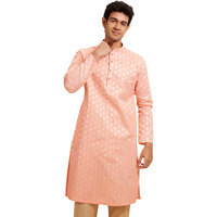 Diwas By Manyavar Men's Cotton Self Design Kurta (Peach,M)