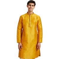 Diwas By Manyavar Men's Art Silk Solid Kurta (Mustard,M)