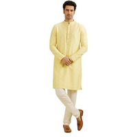 Manyavar Men's Viscose Blend Sequin Work Kurta Set (Yellow,Xl)