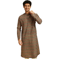 Diwas By Manyavar Men's Cotton Blend Printed Kurta (Olive Green,Xxxl)