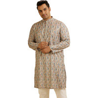 Manyavar Men's Cotton Blend Self-Design Kurta (Beige,05Xl)