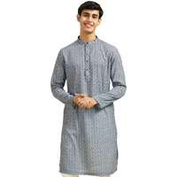Diwas By Manyavar Men's Cotton Blend Printed Kurta (Blue,Xl)