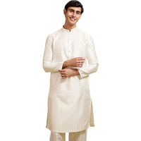 Diwas By Manyavar Men's Art Silk Textured Kurta (White,M)