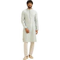 Manyavar Men's Viscose Blend Embroidery Stone Work Kurta Set (Light Blue,Xxl)