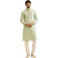 Manyavar Men's Viscose Blend Thread Work| Self Design Kurta Pyjama Set (Green,Xl)