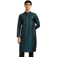 Diwas By Manyavar Men's Satin Textured Kurta (Teal Blue,L)
