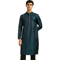 Diwas By Manyavar Men's Satin Textured Kurta (Teal Blue,Xl)