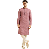 Manyavar Men's Viscose Chikankari|Sequin Work Kurta Set (Pink,M)
