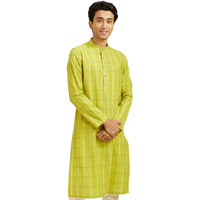 Diwas By Manyavar Men's Cotton Checkered Kurta (Green,S)